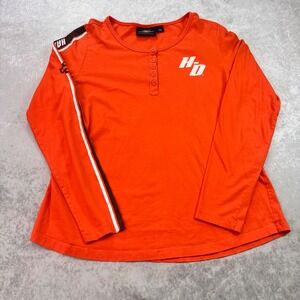 Harley-Davidson Women's Orange Racing Long-Sleeve Henley Shirt Size Large